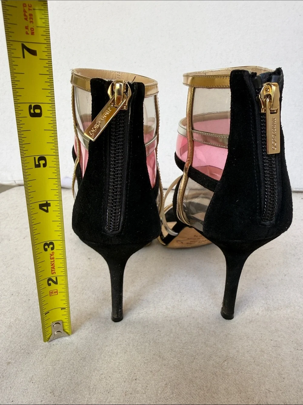 Jimmy Choo Gold, Black & Pink Strappy PVC Heels - Picture 5 of 5